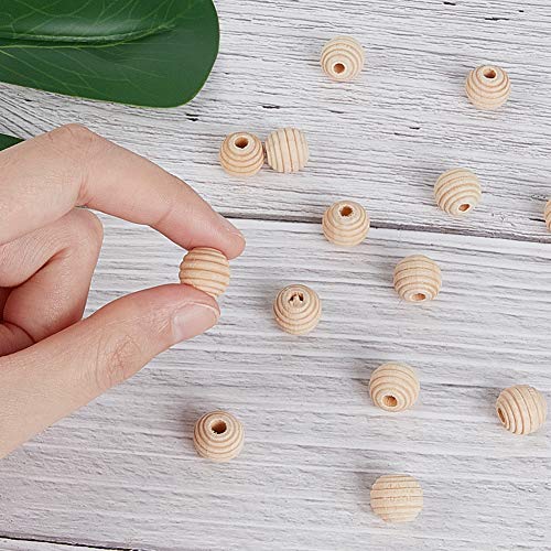 OLYCRAFT 200PCS Threaded Wooden Beads 12mm Beehive Beads Undyed Round Wood Honeycomb Beads Unfinished Threaded Wooden Beehive Spacer Beads Round OLYCRAFT