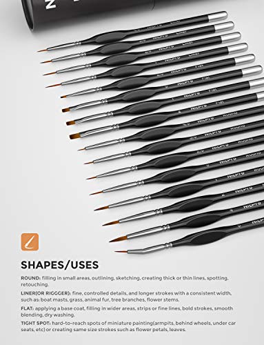 Nicpro 16 PCS Small Detail Paint Brush Set, Professional Miniature Painting Kit Fine Detail Brushes for Watercolor Oil Acrylic, Craft, Models, Rock Nicpro
