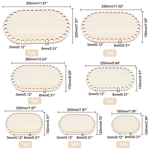 PH PandaHall 7 Sizes Natural Wooden Basket Bottom Oval Blank Solid Crochet Basket Wood Base for DIY Basket Weaving Supplies Craft Making Home PH PandaHall