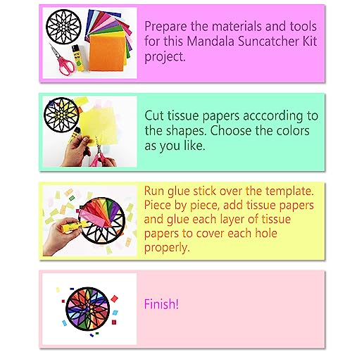 VHALE Suncatchers Craft 3 Sets (9 Cutouts) w Tissue Papers Stained Glass Effect Paper Sun Catcher Kit, Window Art, Classroom Crafts, Creative Art VHALE