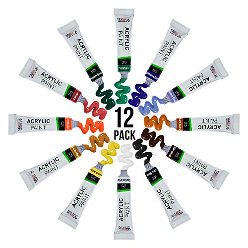 U.S. Art Supply Professional 12 Color Set of Acrylic Paint in 12ml Tubes - Rich Pigment Vivid Colors for Artists, Students, Beginners, Kids, Adults - U.S. Art Supply