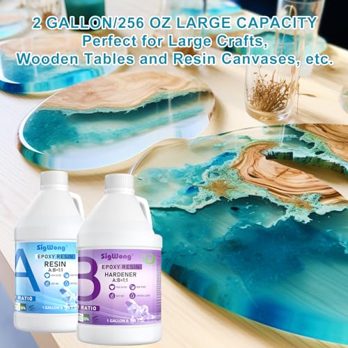 Epoxy Resin - 2 Gallon Clear Crystal Coating Resin Kit, 2 Part Casting Resinfor Art, Craft, DIY Jewelry Making, River Tables, Molds, Wood, No SigWong