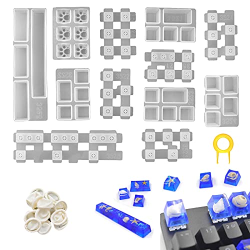 Silicone Keyboard Resin Mold, Aulufft 1 Set Keycaps Mold DIY Crystal Casting Key Cap Silicone Mold with Key Puller and Finger Cover for Mechanical Aulufft