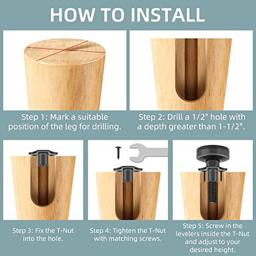 Heavy Duty Furniture Levelers, 4 Pack 3/8"-16 Threaded Leveling Feet Furniture Levelers Table Feet Adjustable Leg Levelers for Table/ LITLANDSTAR