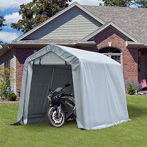 Outsunny 6' x 8' Carport Portable Garage, Heavy Duty Storage Tent, Patio Storage Shelter w/Anti-UV PE Cover and Double Zipper Doors, for Motorcycle Outsunny