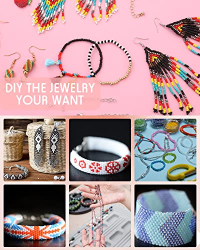 Jexine 48000 Pcs Bead Loom Kit Beading Supplies 2 mm Seed Beads Loom Kit for Adults Bracelets Jewelry Earring Making Tools Christmas Gifts for Girls Jexine