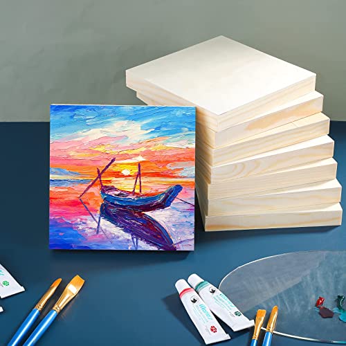 ADXCO 8 Pack Wood Panels 6 x 6 Inch Unfinished Wood Canvas Wooden Panel Boards for Painting, Pouring, Arts Use with Oils, Acrylics ADXCO