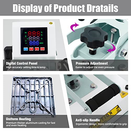 BetterSub Heat Press 15x15 inch Digital Heat Press Machine, Slide Out Industrial Quality T-Shirt Heat Transfer Machine Teal BetterSub
