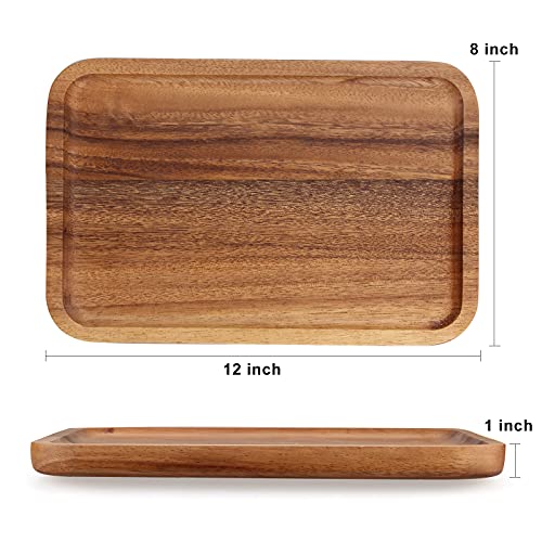 2 Pcs Acacia Wooden Serving Platter for Party Rectangle Food Dishes Trays Decorative Wood Plates Rectangular Snack Platter Fruit Tray for Decor Ayiaren
