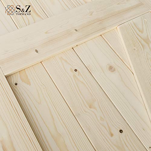 S&Z TOPHAND 34 in x 84 in Unfinished British Brace Knotty Barn Door with 6.6FT Sliding Door Hardware Kit/Solid Wood/Unfinished British Brace Barn S&Z TOPHAND