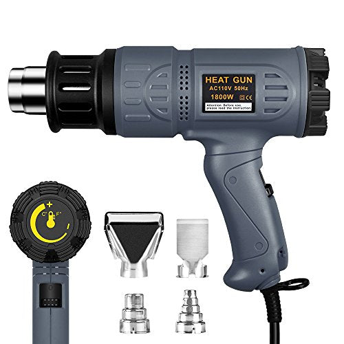 SEEKONE Industrial Heat Gun 1800W 122℉~1202℉(50℃-650℃) Variable Temperature Control with Two Temp-settings, Overload Protection, Four Nozzle SEEKONE