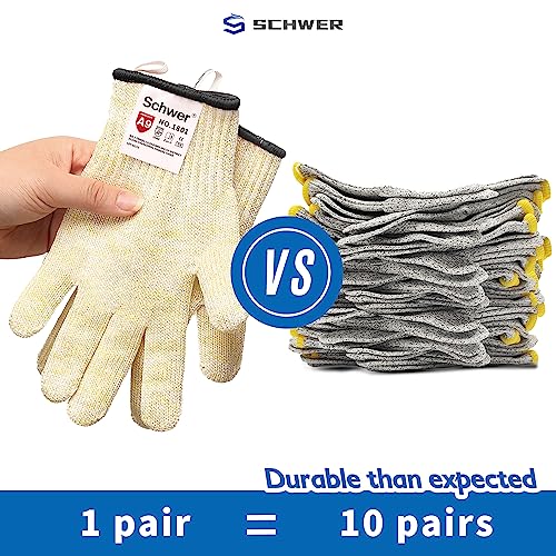Schwer ANSI A9 Cut Resistant Gloves, Uncoated Food Grade Reliable Cutting Gloves, Mandoline Gloves for Kitchen Meat Cutting, Oyster Shucking, Fish Schwer