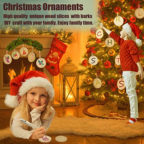 iUoczi Natural Wood Slices 24 pcs 3.5-4.0 Inches Wood Slices for Centerpieces UnfinishedWooden Circles for Crafts Wooden Ornaments for Crafts iUoczi