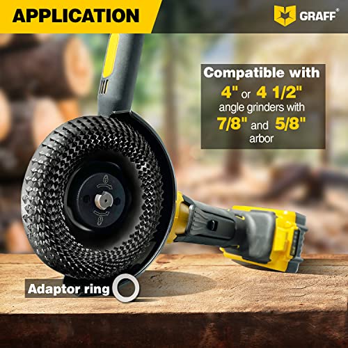 GRAFF Premium Wood Carving Disc 4 1/2 Inch for Angle Grinder - Shaping and Grinding Wheel for Wood, Drywall, Chipboard, Plastic - Woodworking Angle GRAFF