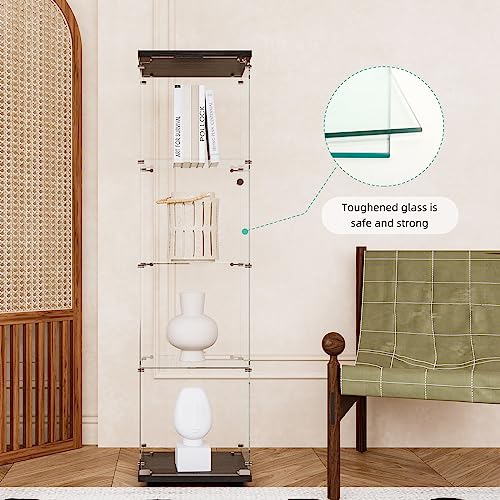 FLYMUHJIA Curio Cabinet Glass Display Case for Collectibles with Door, 4 Display Shelves Showcase, 64.2”Hx16.9''Lx 14.6''W Black FLYMUHJIA