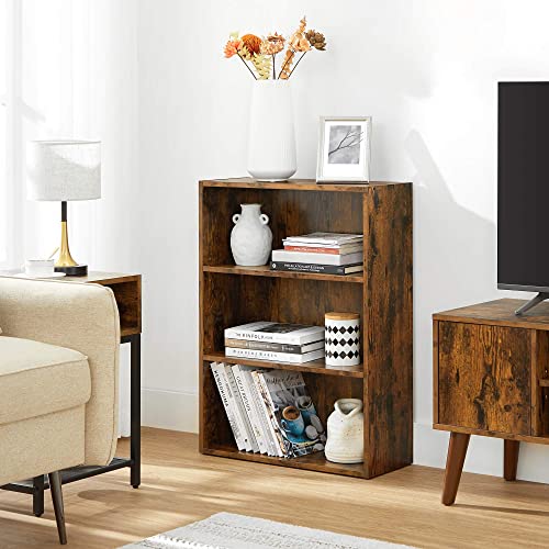 VASAGLE Rustic Brown 3-Tier Adjustable Bookshelf with Storage Shelves VASAGLE