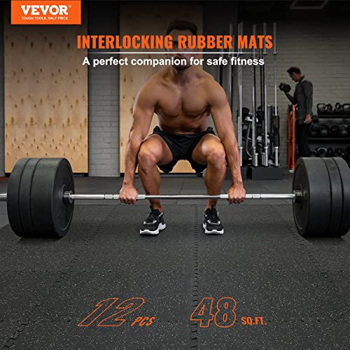 VEVOR 12 PCS 1/2 inch Thick Gym Floor Mats, 24" x 24" EVA Foam & Rubber Gym Flooring Workout Floor Mats with 48 sq.ft Coverage, Waterproof Exercise VEVOR
