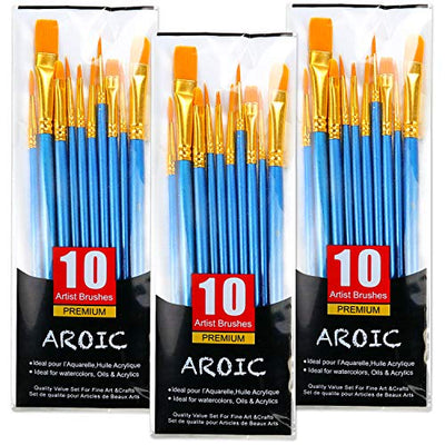 AROIC Paint Brushes, 3 Pack 30 Pcs Acrylic Paint Brushes Artist Paint Brushes for Oil Watercolor Acrylic Face Rock Painting