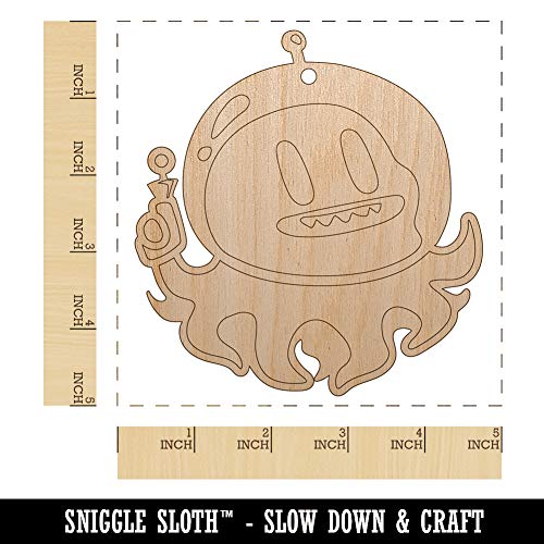 Alien Space Octopus Unfinished Craft Wood Holiday Christmas Tree DIY Pre-Drilled Ornament Sniggle Sloth
