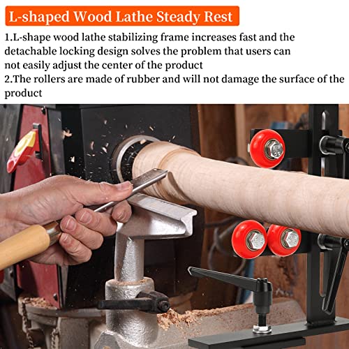 Wood Lathe Steady Rest, JAZORR L Shape Woodworking Steady Rest, Lathe Tool Rest,Wood Lathe Tools, Wood Lathe Tools and Accessories with Three Metal JAZORR