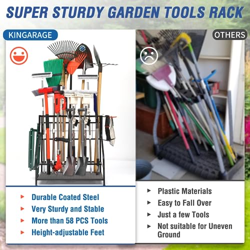 Garden Tool Organizer for Garage, Garden Tool Rack, Up to 58 Long Handled Tools, Yard Tool Holder for Garage, Shed, Outdoor, Tool Stand, Black Kingarage