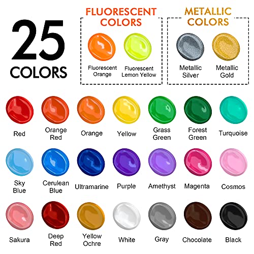 Shuttle Art Acrylic Paint, 25 Colors Acrylic Paint Set, 2oz/60ml Bottles, Rich Pigmented, Waterproof, Premium Acrylic Paints for Artists, Beginners Shuttle Art