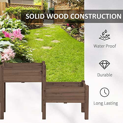Outsunny Raised Garden Bed with 3 Planter Box, Elevated Wooden Plant Stand with Drainage Holes, for Vegetables, Herb and Flowers, Coffee Outsunny