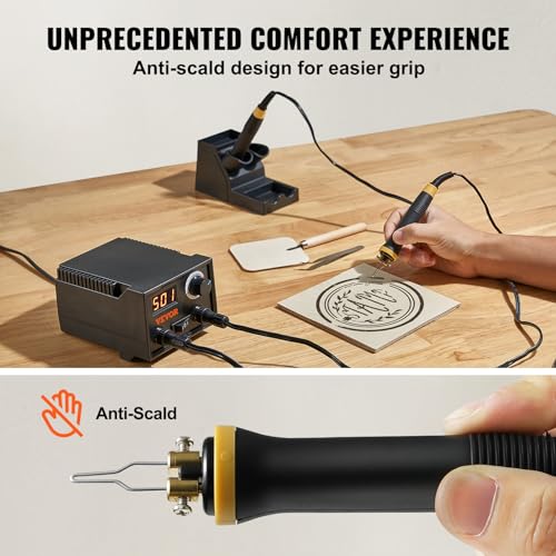 VEVOR Wood Burning Kit, 200~700°C Adjustable Temperature with Display, Dual Output Port with 2 Pyrography Pens, 23 Wire Nibs, 1 Pen Holder, 4 Wood VEVOR