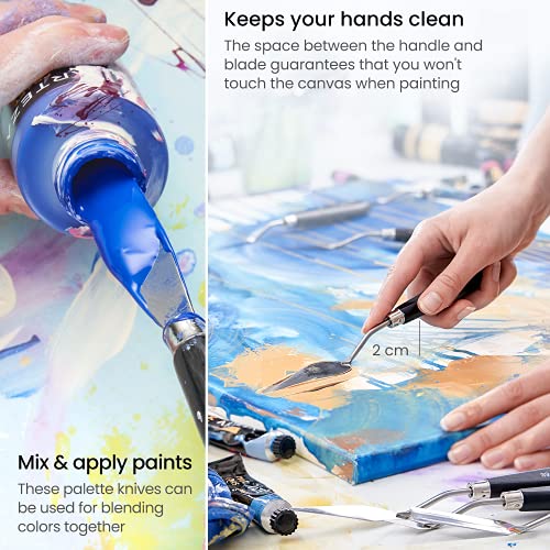 Arteza Palette Knives 8-Pack, Sizes No. 1, 25, 7, 15, 39, 23, 17, 21, Durable Stainless Steel Blade & Break-Resistant Wooden Handle, Art Supplies for ARTEZA