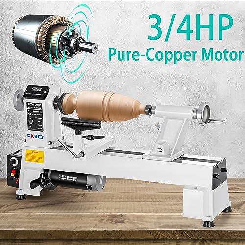 CXRCY 12" x 18" Wood Lathe, Benchtop Wood Lathe Machine 3/4 HP Infinitely Variable Speed 650-3800 RPM with Goggle & 3 Chisels for Woodworking, CXRCY