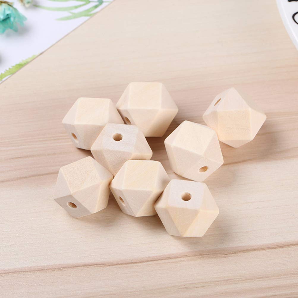 SUPVOX 100PCS Unpainted Faceted Geometric Wood Beads-12mm Natural Color Polygons Shape DIY Wooden Spacer Beads with Hole for Handmade Necklace SUPVOX