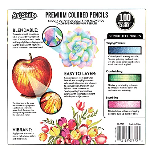 ArtSkills Artist Colored Pencils Set, Colored Pencils for Adult Coloring Books, Drawing, Sketching, 100-Count ArtSkills