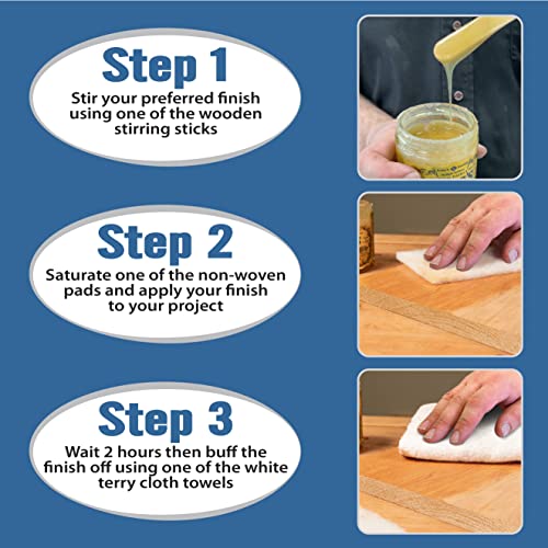 22 Piece Wood Finish Applicator Bundle • Includes 10 White Non-Woven Pads 2 Terry Cloth Buffing Towels and 10 Stirring Sticks for Applying Finishes • Peachtree Woodworking Supply