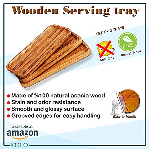 Wooden Serving Tray and Platters Dishwasher Safe Set of 3 Unfinished Wooden Platters Party Plates Bar Plate Wooden TV Trays Fruit Serving Food Board wood tray