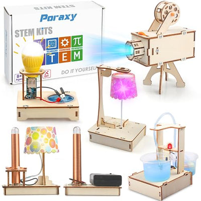 STEM Projects for Kids Ages 8-12, 5 Set STEM Kits, 3D Wooden Puzzles, STEM Toys for Boys Age 8-10, DIY Educational Science Building Kit, Ideal Gifts