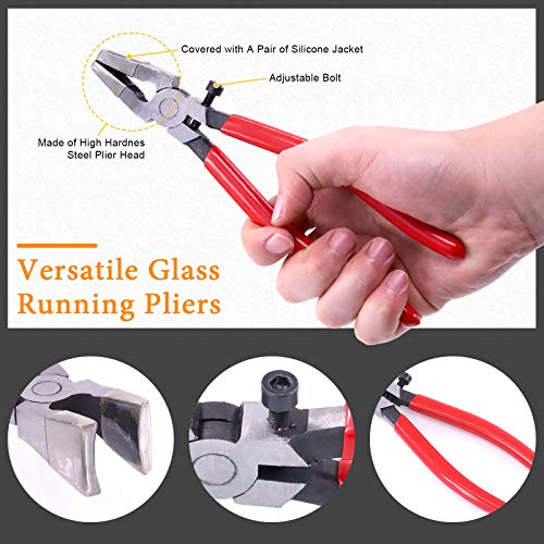 Rustark 3Pcs Premium Glass Running Breaking Pliers and Class Cutter Kit, Heavy Duty Glass Cutting Tool with Rubber Tip, Work Great for Stained Glass, Rustark
