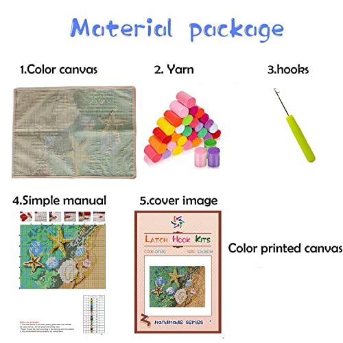 Seaside Beach Sea Shells Starfish Latch Hook Kits Rug Printed Canvas Handmade Carpet Crochet Yarn Embroidery Needlework Hook Latch Kit Tapestry Rug WoodArtSupply