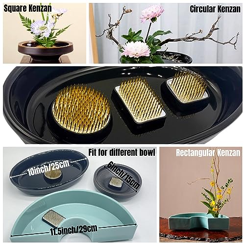 3/Set Flower Frog Japanese Ikebana Flower Arrangement Kenzan Kit, 2.4”Round Floral Frog Moribana+1.6”Square Ikebana Kenzan+2.1”x1.4”Rectangle Pin Eggone