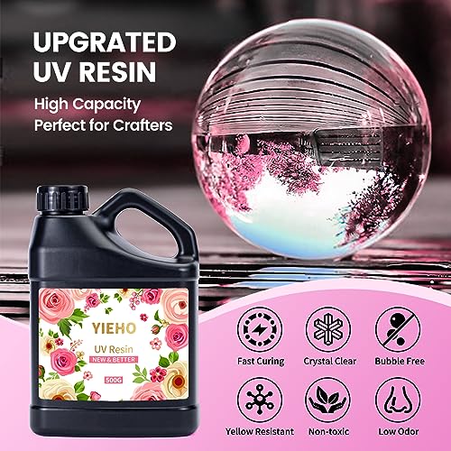 YIEHO UV Resin 500g -Bulk Upgraded Crystal Clear Hard UV Fast Curing Epoxy Resin Supplies for Craft Jewelry Making YIEHO