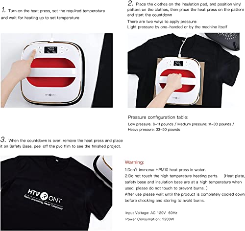 HTVRONT Heat Press Machine for T Shirts, 10"X10" Portable T Shirt Press Machine, Fast Heat-up Iron Press Heat Transfer Machine for Hat, Vinyl, HTVRONT