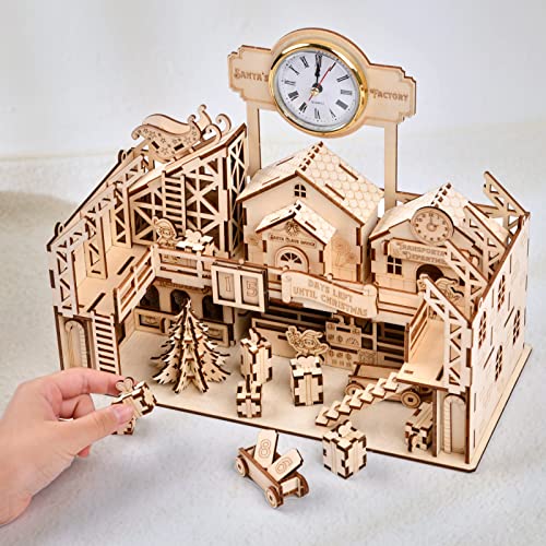 Santa's Workshop 3D Wooden Puzzle Kit - Creative Mechanical Assembly Model for Family Fun and Christmas Decor varbertos