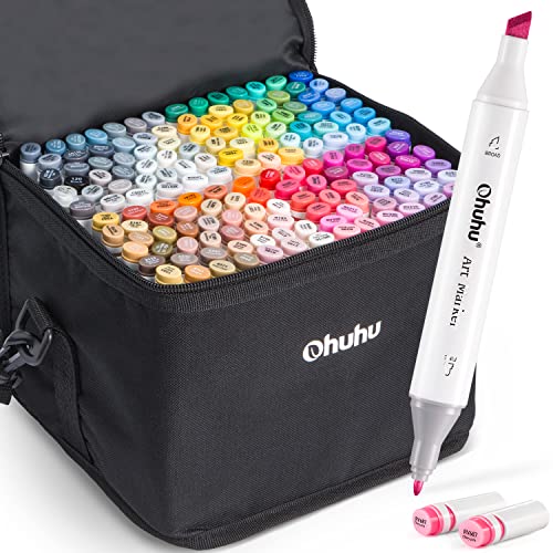  Ohuhu Alcohol Brush Markers 168-color Art Marker Set Double  Tipped Alcohol-based Markers for Artist Adults Coloring Illustration- Brush  & Chisel -w/ 1 Alcohol Marker Blender- Honolulu - Refillable Ink 