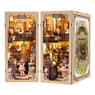CUTEBEE DIY Bookshelf Kit with Dust Cover, DIY Dollhouse Bookshelf Insert Decoration, Old Scent Antique Shop, Bookstop Model Building - Creative Kit