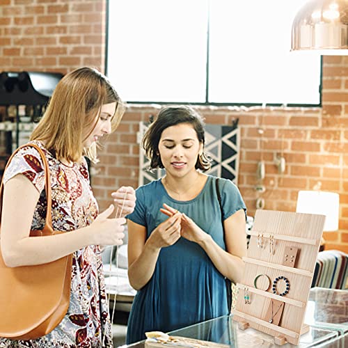 PH PandaHall 4-Tier Wooden Earring Display Stand, Retail Jewelry Display Riser Removable Showcase with Slots Rustic Earring Display Card Holder for PH PandaHall