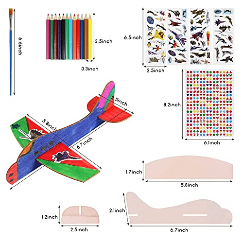 12 Pack DIY Wood Planes,Mini Airplane Paint and Decorate Wooden Airplane Craft Kits with Decorate Tools for Kids School Craft Decor Projects BAPHILE