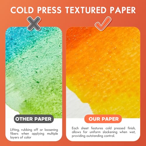 Fuumuui 9pcs Sable Watercolor Brushes Detail to Mop Kolinsky Sable Brushes with 20 Sheets 9" x 12" 100% Cotton Cold Pressed 140LB/300GSM Watercolor Fuumuui