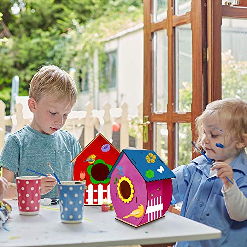 Glintoper Art Craft Wood Toys for Kids, 4 Pack DIY Bird House Kit Painting Puzzle DIY Wooden Assembly, Build and Paint Birdhouse, Include Paints & Glintoper