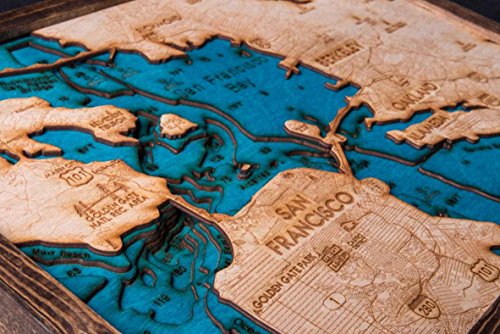 Beautifully Detailed! San Francisco 3-D Wood Map. BLUE TahoeWoodMaps.com