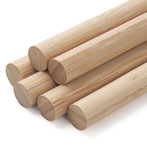 Wooden Dowel Dods Round Wood Dowels, 6 PCS 3/4 x 12" Macrame Dowel Bamboo Sticks for Craft, Unfinished Hardwood Sticks for Crafting, Arts and DIYers Coowayze