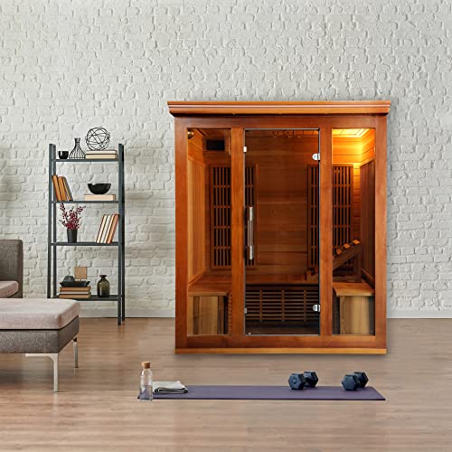 Radiant Saunas BSA1315 Cedar Elite 3-4 Person Infrared Sauna with 9 Carbon Heaters, Wood Blue Wave